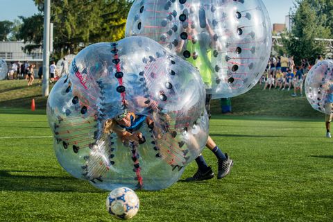 Jacob Daiger playing bubble soccer