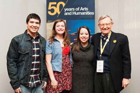 President Gee with three students