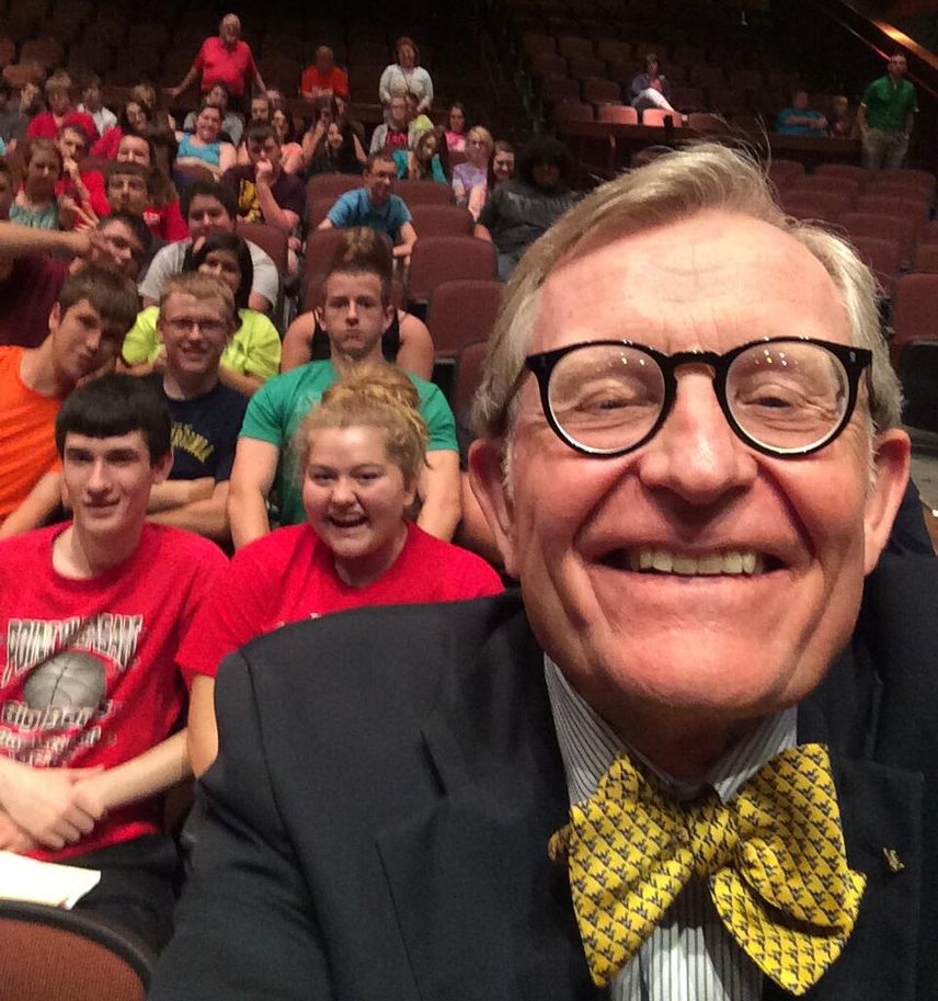 President Gee takes a selfie with Point Pleasant High School students.