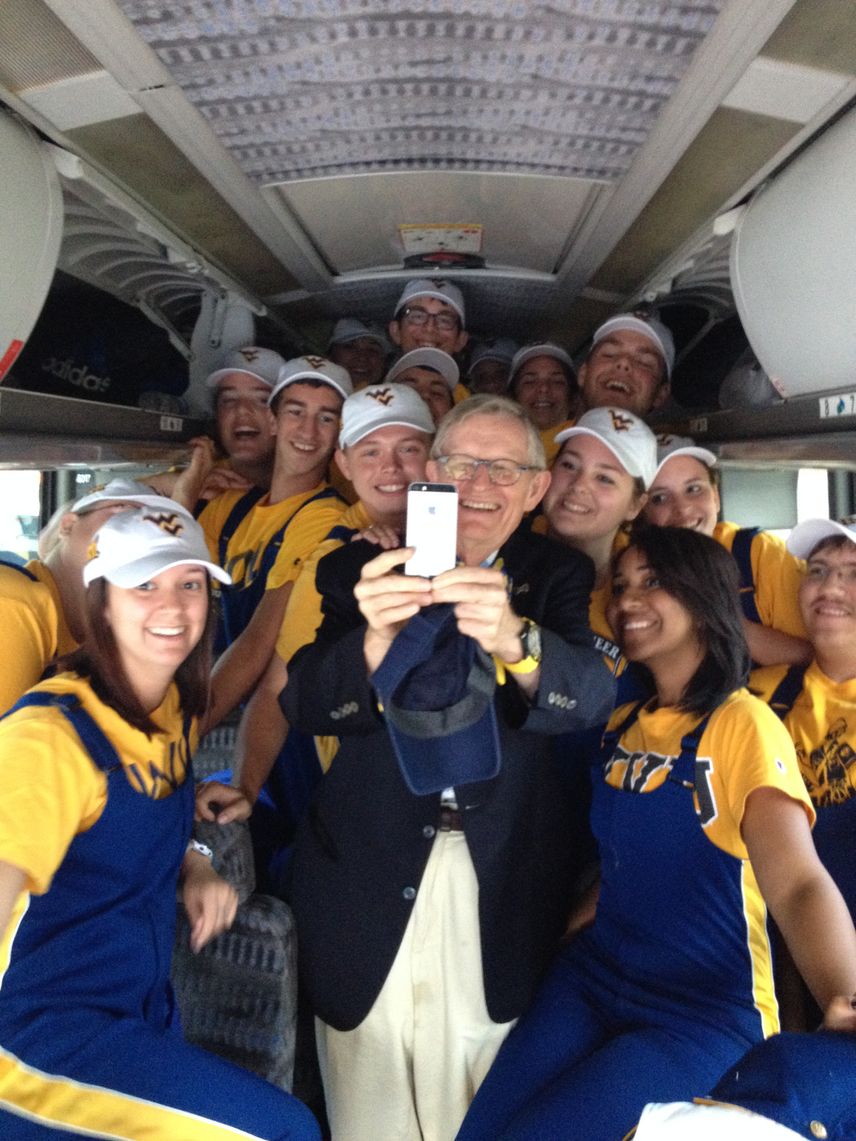 President Gee takes a selfie on the band bus.