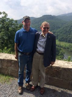 Extension Agent Dave Richmond and President Gee at a scenic overlook