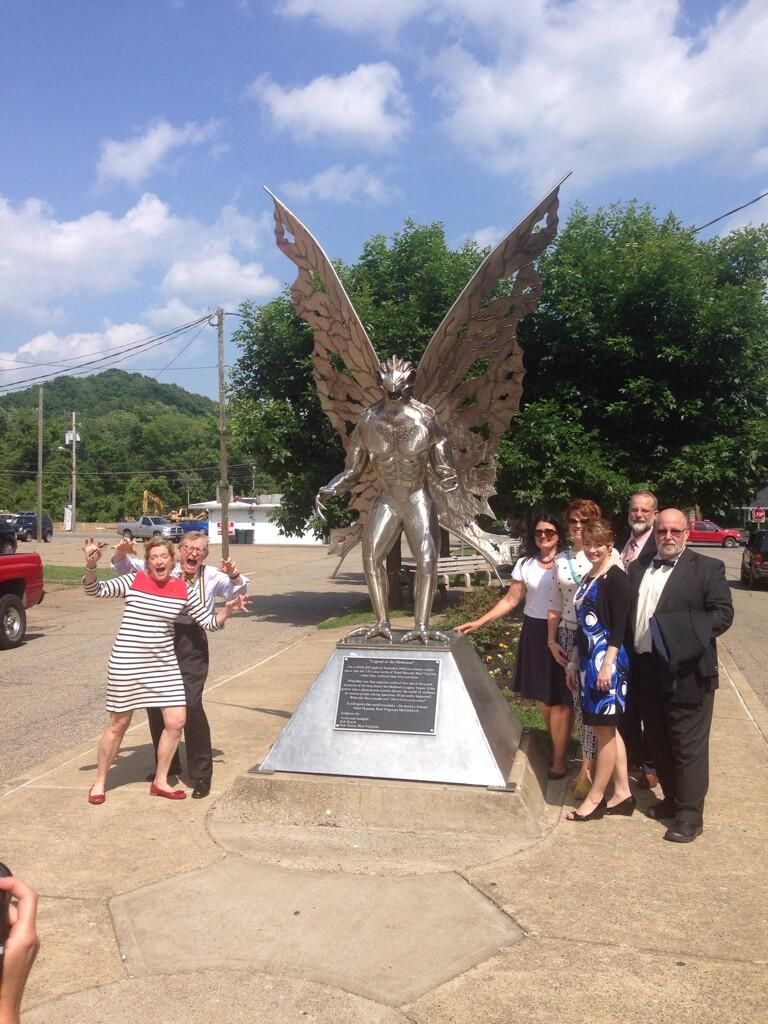 President Gee and staff at Mothman Statue