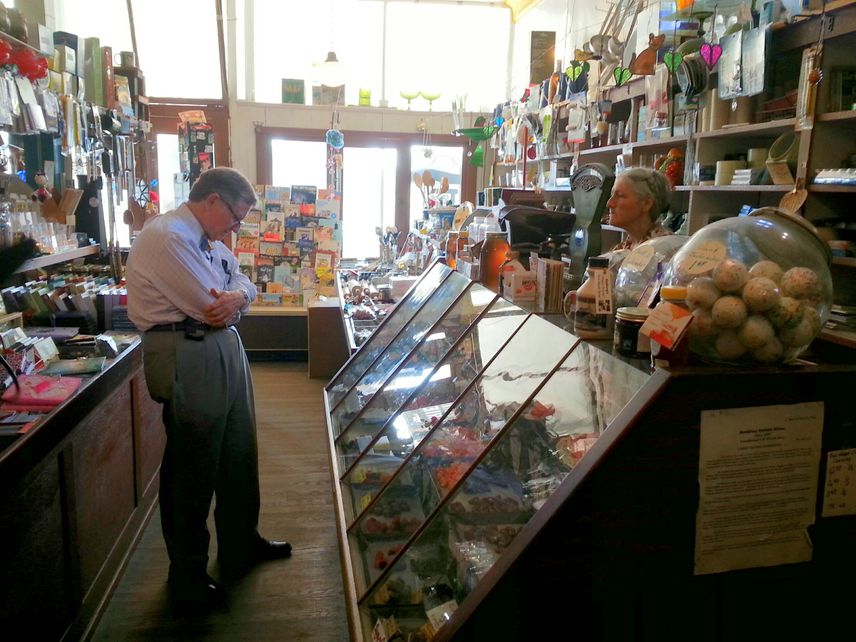 President Gee browses at Berdine's Five and Dime.